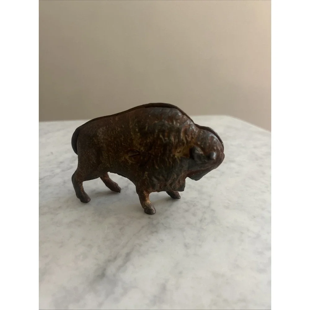 Vintage Cast Iron Buffalo Bison Coin Still Bank 3 1/2